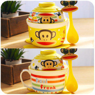 日式创意卡通泡面碗方便面泡面杯餐具套装可爱汤碗陶瓷碗大号带盖