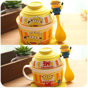 日式创意卡通泡面碗方便面泡面杯餐具套装可爱汤碗陶瓷碗大号带盖