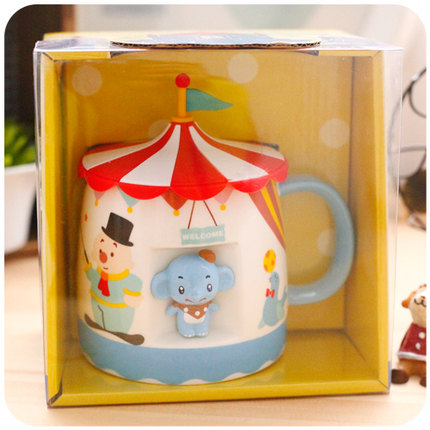 默默爱创意卡通喝水陶瓷马克杯带盖 可爱奶茶咖啡牛奶杯 大水杯子