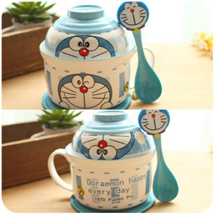 日式创意卡通泡面碗方便面泡面杯餐具套装可爱汤碗陶瓷碗大号带盖