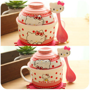 日式创意卡通泡面碗方便面泡面杯餐具套装可爱汤碗陶瓷碗大号带盖