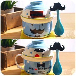 日式创意卡通泡面碗方便面泡面杯餐具套装可爱汤碗陶瓷碗大号带盖