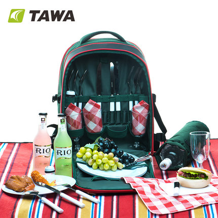 标题优化:TAWA野餐包 四人套装 户外野餐包 餐具套装野餐用品 野炊烧烤必备