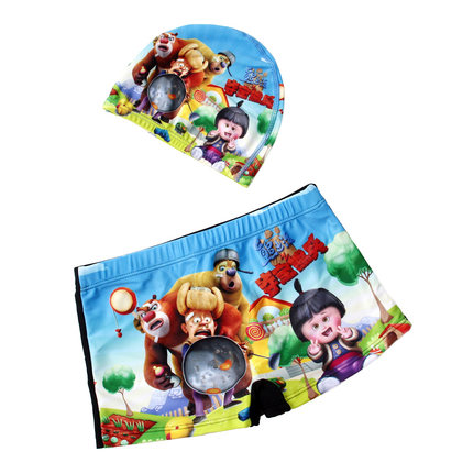 儿童泳衣 男童卡通平角游泳裤 小孩宝宝游泳衣男大童 送搭配泳帽