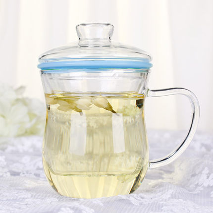 物生物泡茶杯 耐热玻璃杯创意柠檬花茶杯子 带盖办公过滤透明水杯