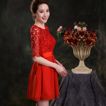 2014 новых свадебное платье свадебное платье кружева рукав красный свадебный тост одежды длинный участок большой двор осенью