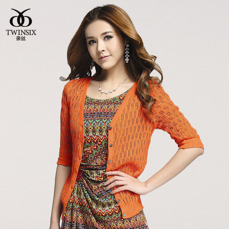 防晒衣2013秋装新款修身女装镂空开衫针织衫短外