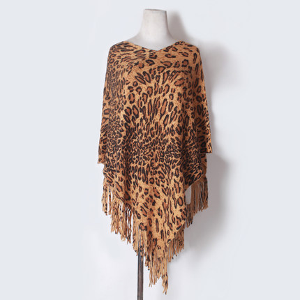 Форт очарование новых осенью и зимой 2014 женщин корейской версии леопард свитер мыса пальто платок свитер хеджирования женщины