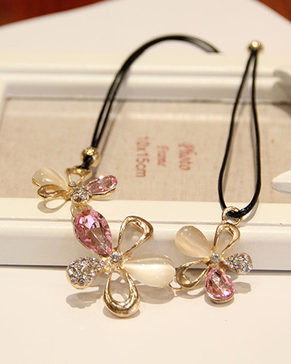 高档浪漫花朵猫眼石夸张韩国韩版配饰装饰饰品首饰短款锁骨项链女