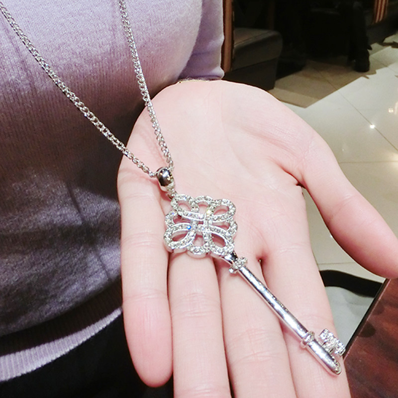 包邮韩国韩版饰品百搭水钻钥匙装饰项链挂链 时尚配饰长款毛衣链