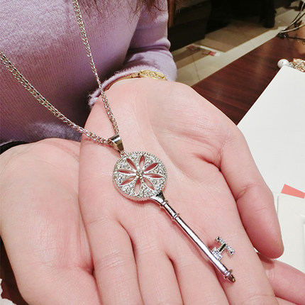 包邮韩国韩版饰品百搭水钻钥匙装饰项链挂链 时尚配饰长款毛衣链