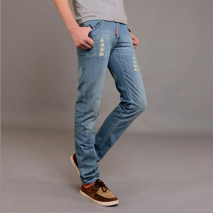 USIGSX春夏薄款男士牛仔长裤时尚韩版小直脚裤男装休闲中腰潮男裤