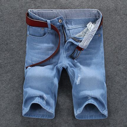 2105夏季薄款修身韩版潮男士牛仔短裤 破洞休闲五分中裤男裤马裤