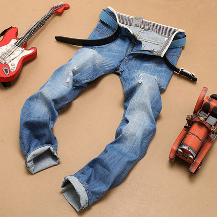 USIGSX春夏薄款男士牛仔长裤时尚韩版小直脚裤男装休闲中腰潮男裤