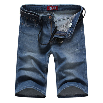 夏薄款五分裤男 直筒修身韩版潮破洞牛仔短裤 青少年大码5分中裤