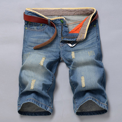 2105夏季薄款修身韩版潮男士牛仔短裤 破洞休闲五分中裤男裤马裤