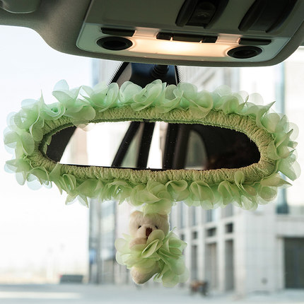 美美熊 可爱卡通后镜套 车内倒车镜套 蕾丝后视镜套女性汽车用品