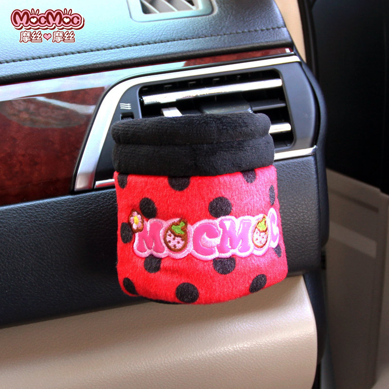 摩丝娃娃汽车用品出风口置物袋筒杂物桶卡通可爱车载手机挂袋杯架