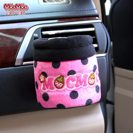 摩丝娃娃汽车用品出风口置物袋筒杂物桶卡通可爱车载手机挂袋杯架