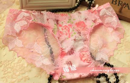 媚姬 奢华刺绣 女士内裤  蕾丝内裤女性感诱惑低腰三角裤透明镂空