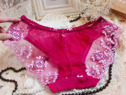 媚姬 奢华刺绣 女士内裤  蕾丝内裤女性感诱惑低腰三角裤透明镂空