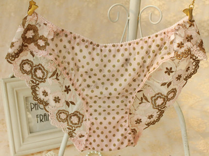 媚姬 奢华刺绣 女士内裤  蕾丝内裤女性感诱惑低腰三角裤透明镂空