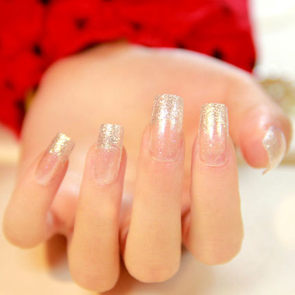 法式银葱指甲贴片 银色闪粉美甲贴片 新娘假指甲短款 美甲贴成品