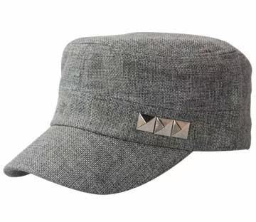 择信 春夏季亚麻料时尚韩版铆钉男士户外军帽女士凉爽透气平顶帽