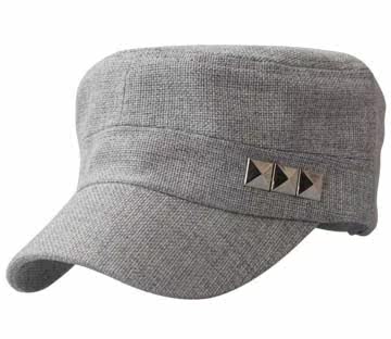 择信 春夏季亚麻料时尚韩版铆钉男士户外军帽女士凉爽透气平顶帽