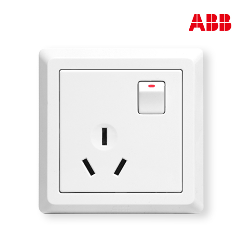 ABB开关插座面板德逸系列白色三孔带开关空调插座16A-AE228