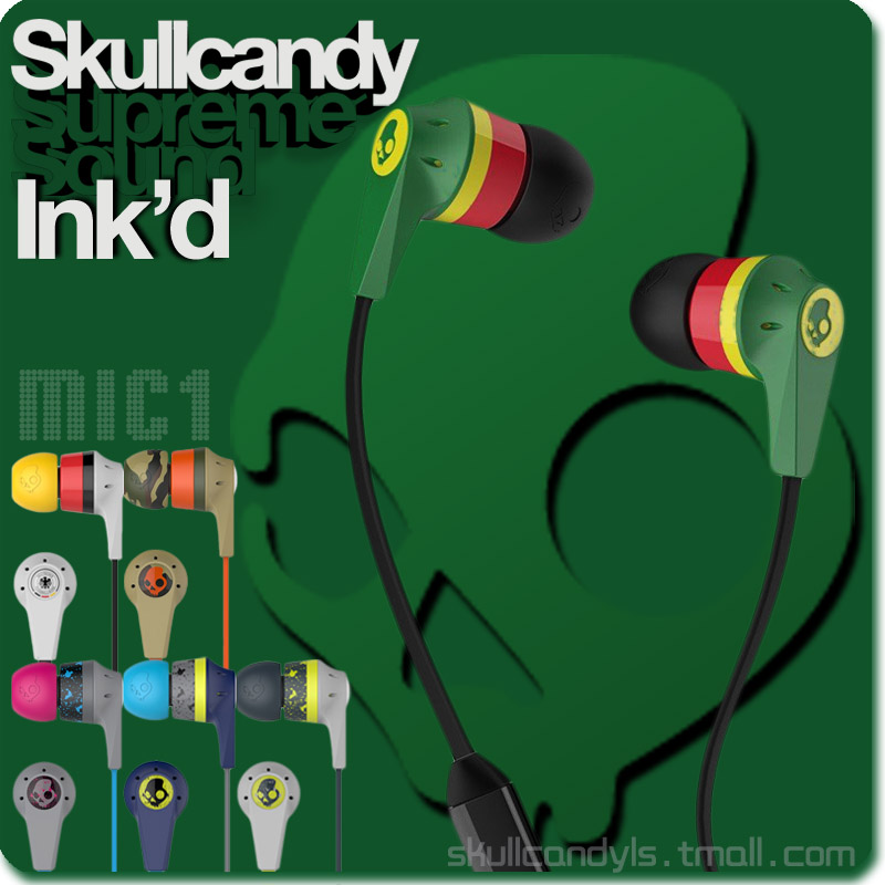 买一送五【skullcandy专卖店】INK&rsquo;D INKD 2.0二代 骷髅头 耳机