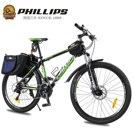 标题优化:包邮phillips菲利普26寸21/24速山地车双碟刹铝合金自行车WG2603