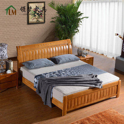 标题优化:领梦家具 现代简约橡木中式雕刻双人实木婚床1.8 榻榻米床类特价