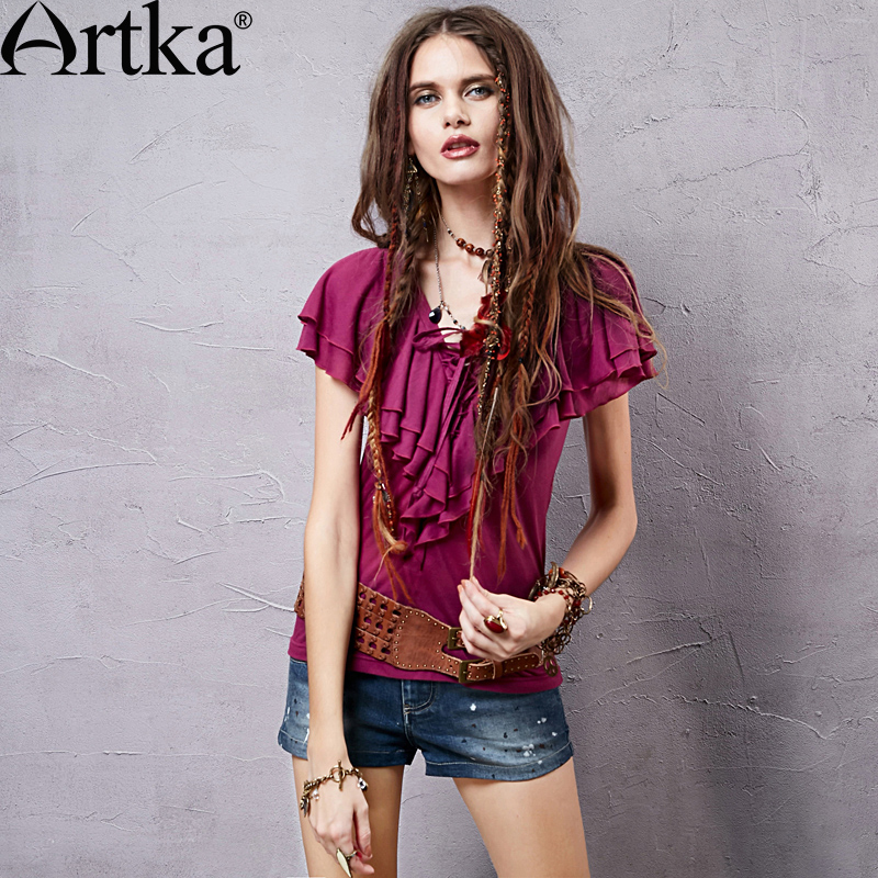 Artka Aka 2022 summer new pattern Mexico printing skirt Crimping Hem Two piece set Dress female