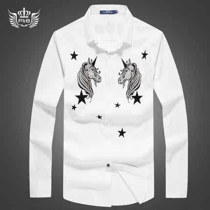 标题优化:宝利博纳衬衣2015春装新品 白色休闲衬衣 男士春季衬衣 男 长袖
