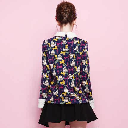Europe Nick snow early autumn 2014 autumn and winter new European leg suit fashion cartoon printed two-piece dress tide