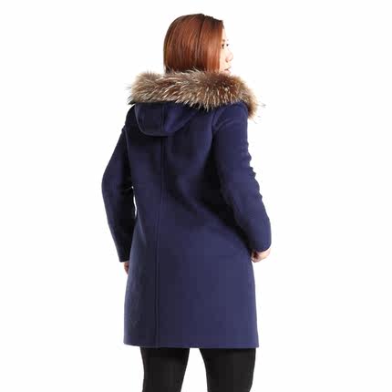 Fiber Li Xiu 2014 winter new large size women's British raccoon fur horn button hooded woolen coat and long sections