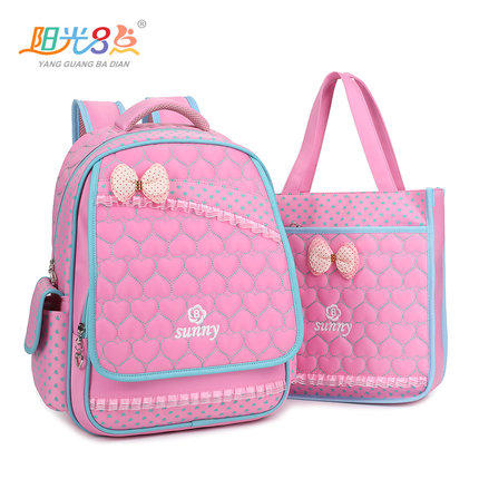 标题优化:韩版新款可爱女童书包手提包套装小学2-5年级双肩书包儿童补习包