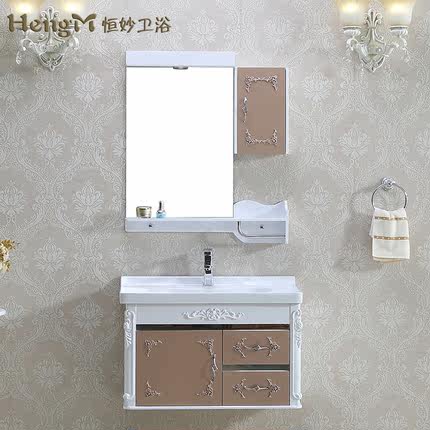 Hang wonderful oak wood bathroom cabinet combination of European PVC vanities bathroom basin sink washbasin cabinet 6022