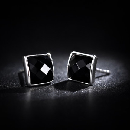Gde 925 Silver Earrings Male Black Square Korean Men Gde 925 Silver Earrings Male Black Square Korean Men Stud Onyx Elegance